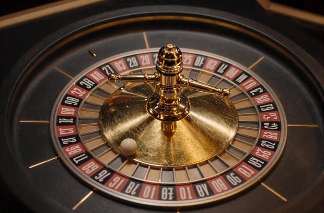 Gold-schwarzes Roulette-Rad mit landender Kugel f&uuml;r das Roulette Spiel bei Cleobetra Casino