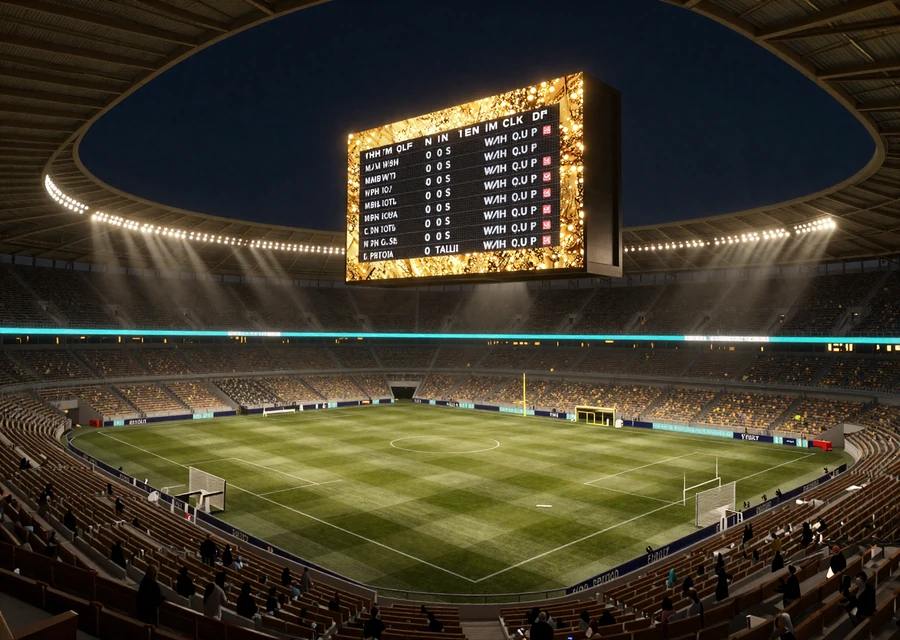 Nachtstadion mit goldenem Quotenboard f&uuml;r das integrierte Sportsbook von Cleobetra Casino