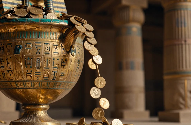 Goldm&uuml;nzen flie&szlig;en aus einer antiken Urne als Symbol f&uuml;r die erste Bonusstufe