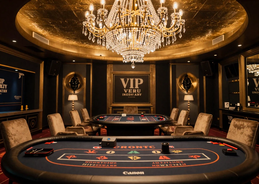 Exklusiver VIP Live Casino Tisch mit goldenem Filz und Kristalll&uuml;ster im Cleobetra Casino
